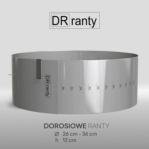 Opaska rant obręcz do tortu ciasta forma regulowana podziałka średnica od 26 do 36 cm wysokość 12 cm Dorosiowe Ranty